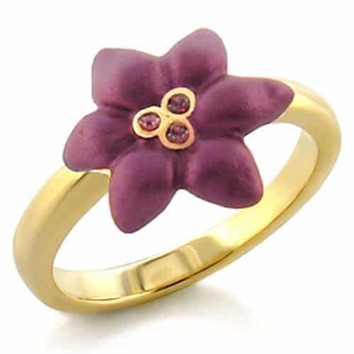 Brass Gold Purple Ceramic Lily Flower Ring view 1