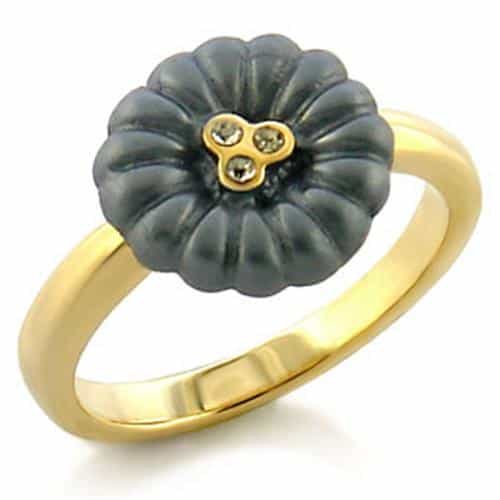 Brass Gold Gray Ceramic Poppy CZ Flower Ring view 1