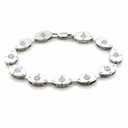 Brass Silver CZ Round Bezel Link Bracelet | The Stainless Jewelry view 1