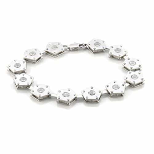 Brass Silver CZ Hexagon Bezel Link Bracelet view 1