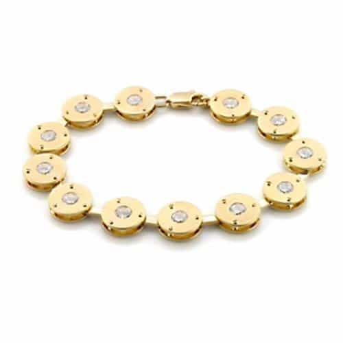 Brass Gold CZ Round Disc Link Bracelet LO591 view 1