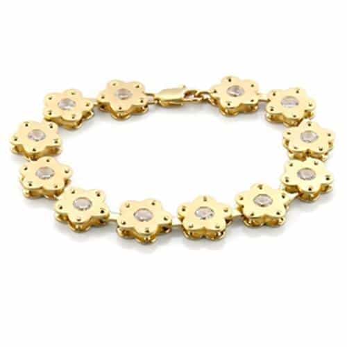 Brass Gold CZ Flower Link Bracelet | The Stainless Jewelry view 1