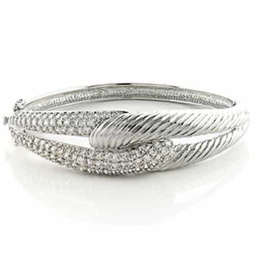 Brass Silver CZ Pave Twist Bangle Bracelet view 1