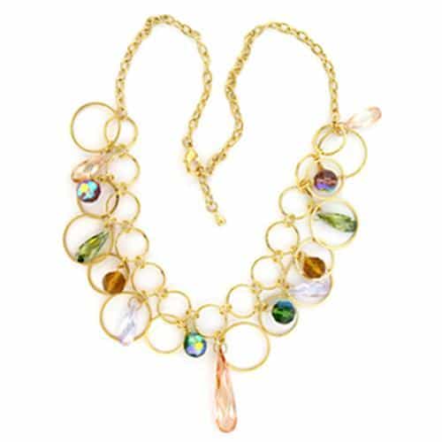 Brass Gold Multi Color Crystal Circle Bib Statement Necklace view 1