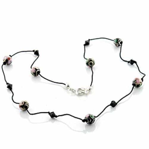 Brass Black Cord Multi Color Murano Glass Bead Necklace view 1