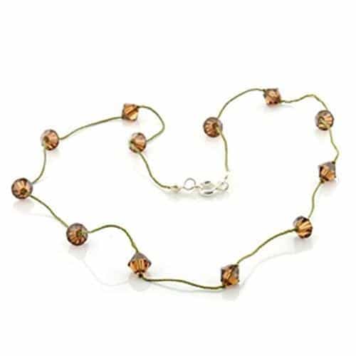 Brass Olive Cord Amber Crystal Bead Necklace view 1