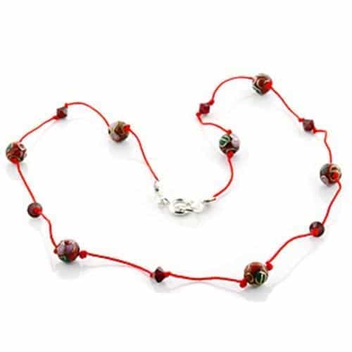 Stainless Steel Red Cord Multi Color Murano Glass Bead Necklace view 1