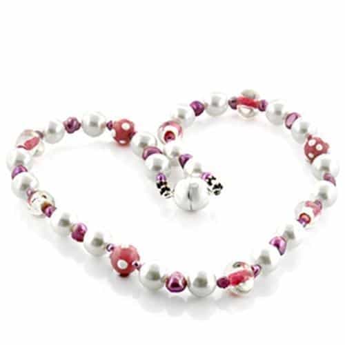 Brass White Pink Murano Glass Pearl Bead Necklace view 1