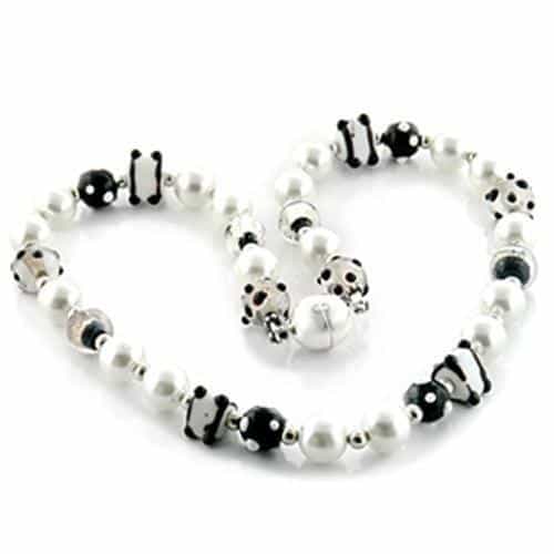 Brass White Black Panda Pattern Pearl Bead Bracelet Necklace view 1