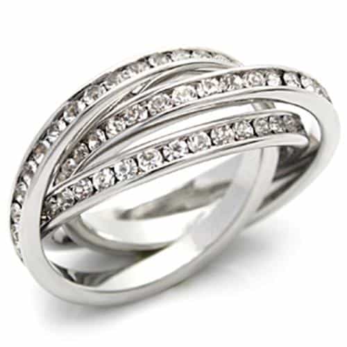 Brass Silver CZ Triple Interlocking Band Ring view 2