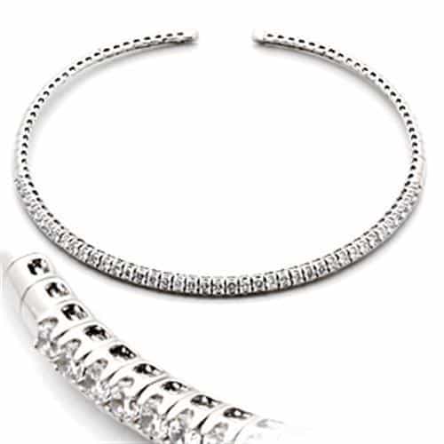 Brass Silver CZ Single Row Collar Necklace view 1