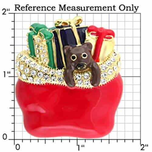 Brass Gold Enamel Christmas Teddy Bear Gift Bag Brooch view 2