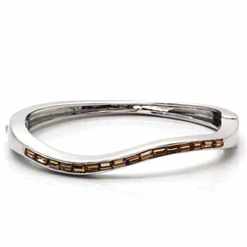 Brass Silver Rose Gold Two Tone CZ Hinged Bangle Bracelet view 1