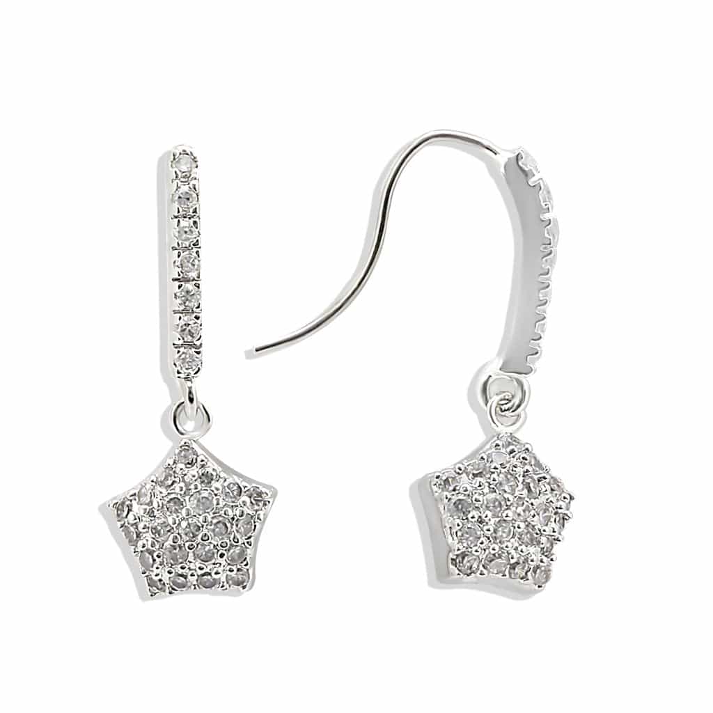 Brass Silver CZ Star Hook Drop Earrings | The Stainless Jewelry view 1
