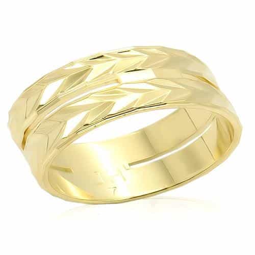Brass Gold Diamond Cut Leaf Wide Band Ring view 1