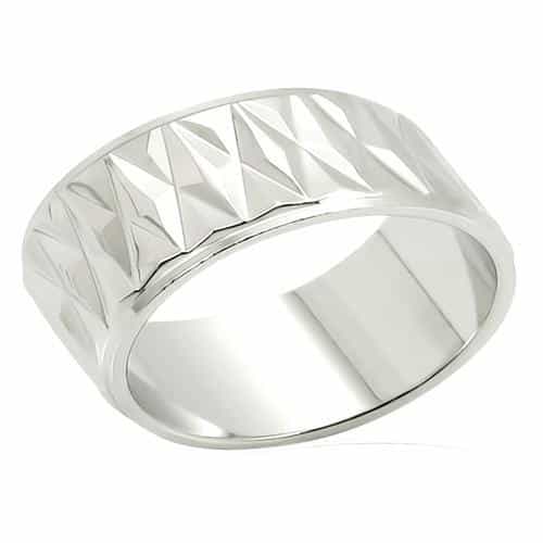 Brass Silver Diamond Cut Zigzag Wide Band Ring view 1