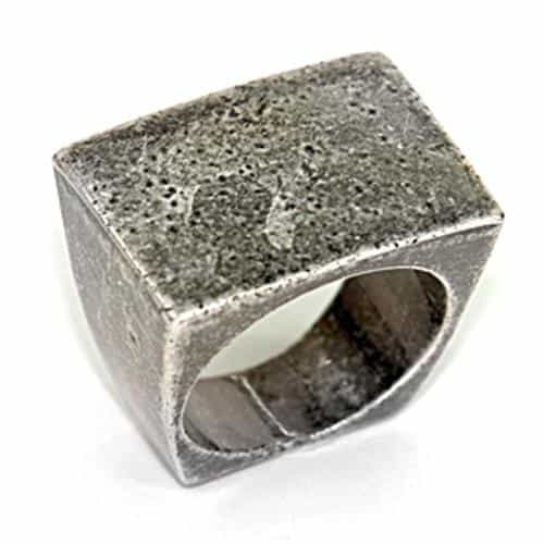 Brass Antique Silver Concrete Textured Square Ring view 1