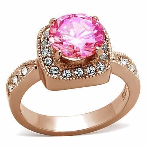 Brass Rose Gold Pink CZ Round Halo Cocktail Ring view 1