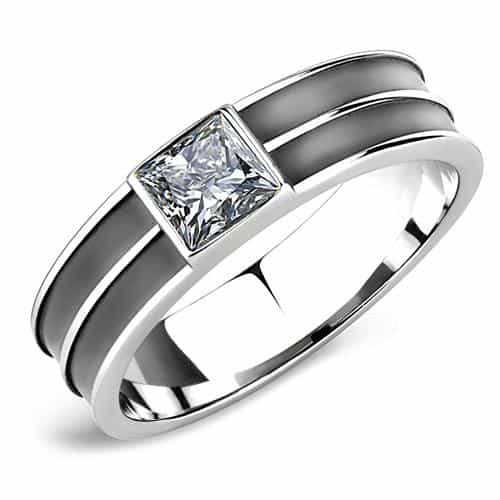 Stainless Steel Silver CZ Princess Bezel Channel Band Ring view 5
