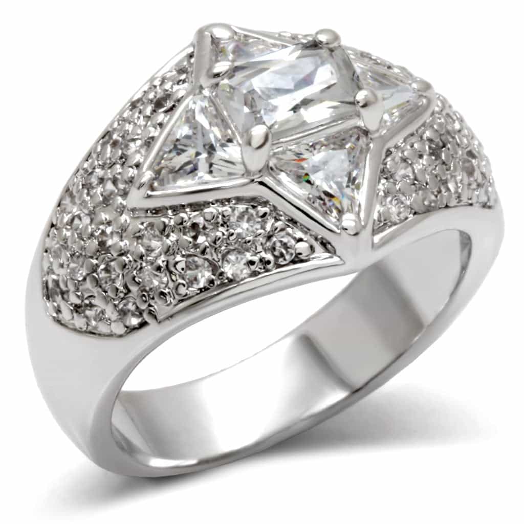 Sterling Silver CZ Princess Cut Pave Dome Ring view 1