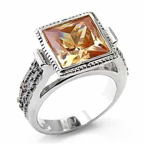 Sterling Silver Champagne CZ Princess Cut Halo Cocktail Ring view 1