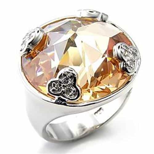 Sterling Silver Champagne CZ Large Round Cocktail Ring view 1