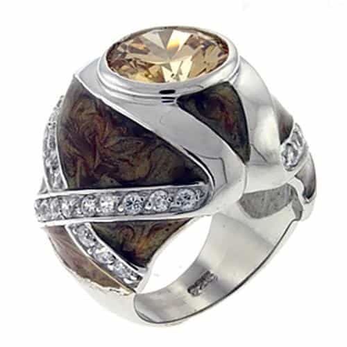 Sterling Silver Champagne CZ Jasper Stone Dome Cocktail Ring view 1