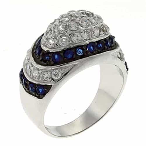 Sterling Silver Blue Sapphire CZ Pave Dome Ring view 1