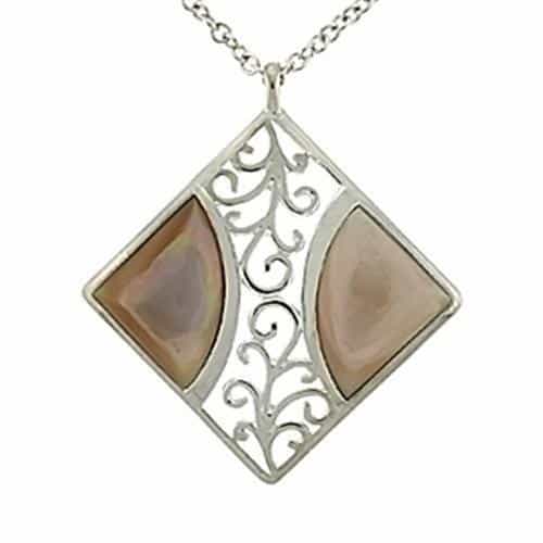 Sterling Silver Mother Of Pearl Filigree Diamond Pendant Necklace view 1