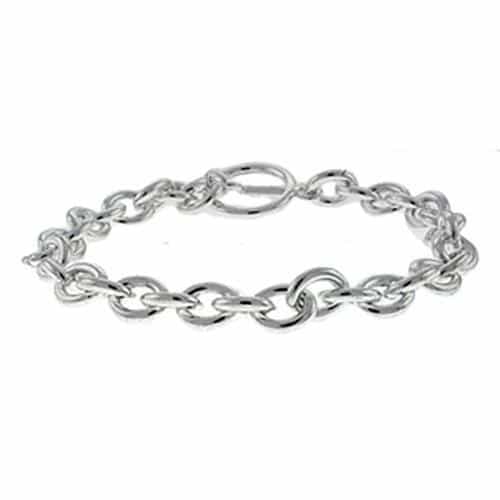 Brass Silver Polished Oval Link Chain Bracelet view 1