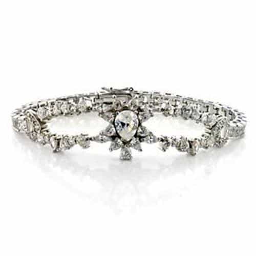 Brass Silver CZ Round Solitaire Link Bracelet view 1
