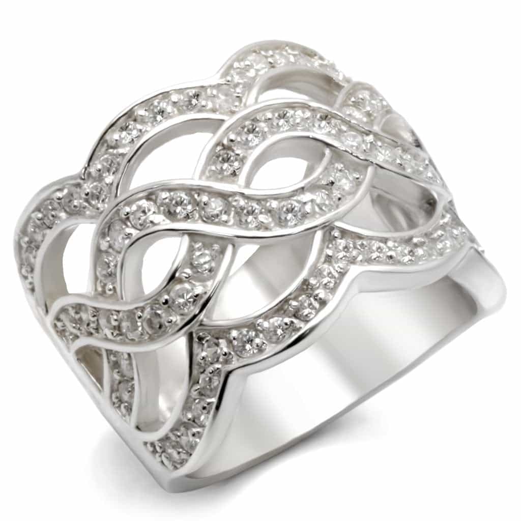 Sterling Silver CZ Infinity Woven Wide Band Ring view 2