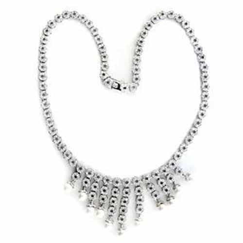 Sterling Silver CZ Round Bezel Fringe Collar Necklace view 1