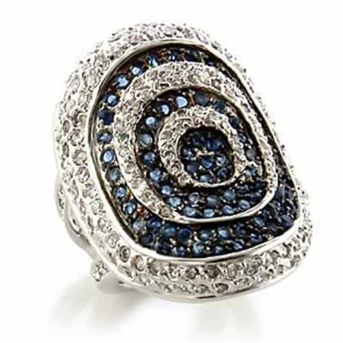 Brass Silver Blue Sapphire CZ Spiral Swirl Cocktail Ring view 1