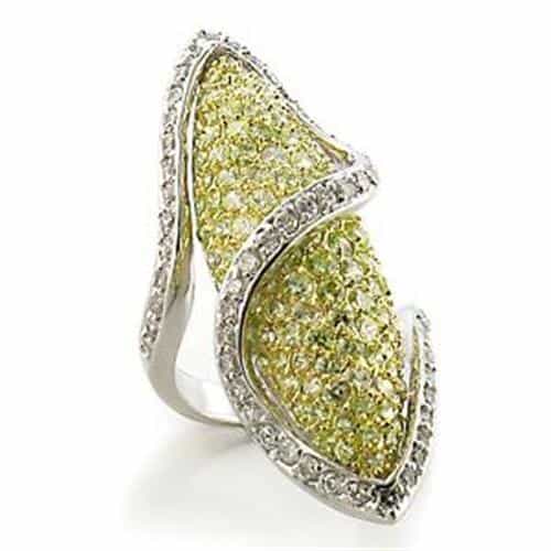 Brass Silver Yellow CZ Leaf Bypass Cocktail Ring view 2