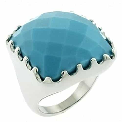 Brass Silver Turquoise Faceted Cushion Crown Cocktail Ring view 1