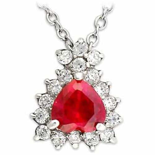 Sterling Silver Ruby Red CZ Pear Halo Pendant Necklace view 1