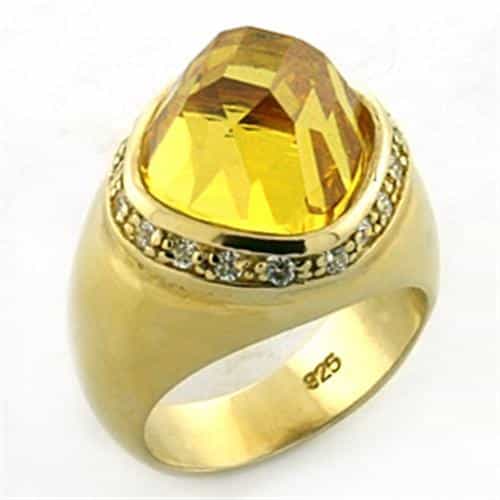 Sterling Silver Gold Citrine Yellow CZ Cushion Dome Ring view 2