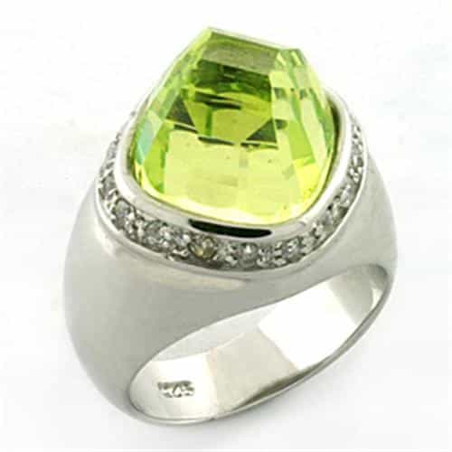 Sterling Silver Peridot Green CZ Cushion Pave Dome Ring view 2