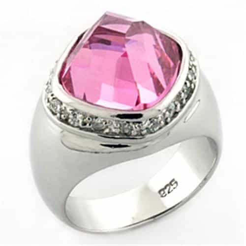 Sterling Silver Pink CZ Cushion Halo Ring | The Stainless Jewelry view 2