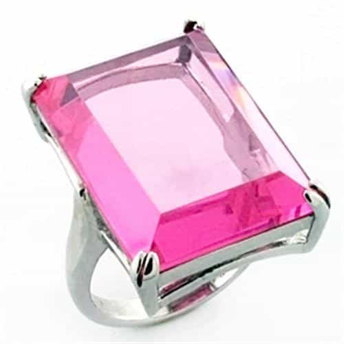 Sterling Silver Pink CZ Large Emerald Cut Cocktail Ring view 1