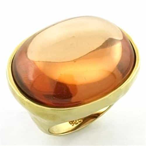 Sterling Silver Gold Amber Cabochon Dome Cocktail Ring view 2
