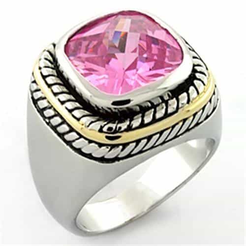 Brass Silver Two Tone Pink CZ Cushion Cable Ring view 1