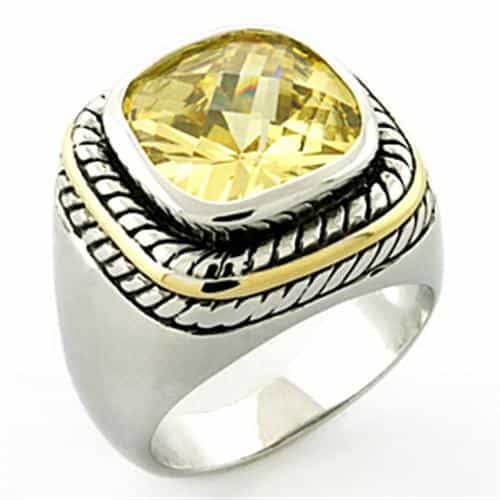 Brass Silver Two Tone Yellow Citrine CZ Cushion Cable Ring view 1