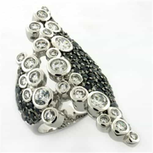 Brass Silver CZ Bubble Bezel Cluster Cocktail Ring view 1
