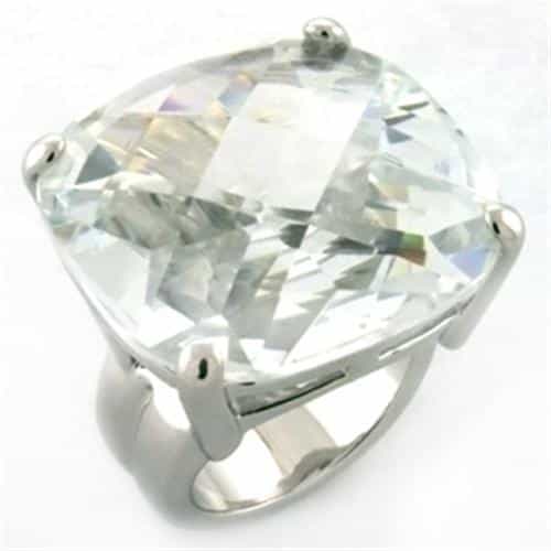 Brass Silver Clear CZ Large Cushion Solitaire Cocktail Ring view 1