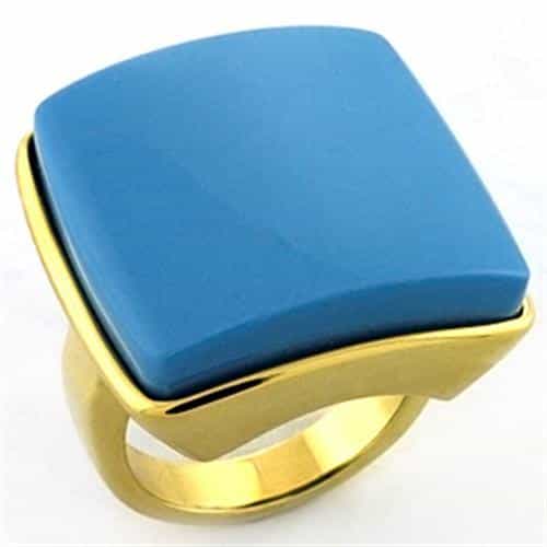 Brass Gold Turquoise Square Cabochon Cocktail Ring view 1