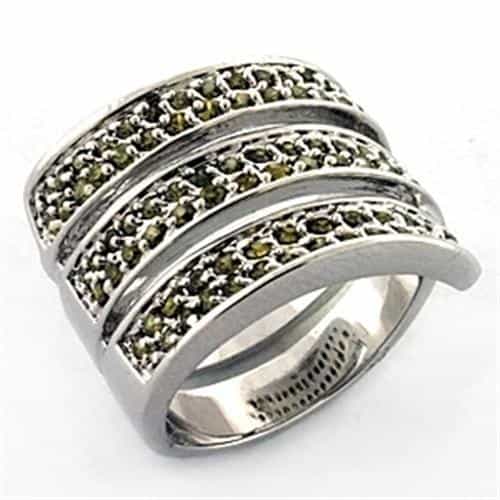 Brass Silver Olive Green CZ Multi Row Band Ring view 1