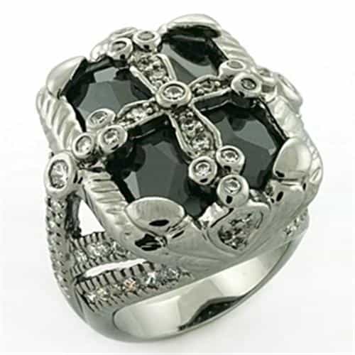 Brass Silver Black CZ Cross Dome Cocktail Ring view 1
