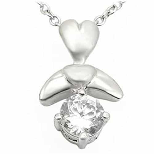 Brass Silver CZ Heart Angel Pendant Necklace view 1